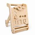 Playfull natural wooden Montessori activity walker on a clean white background