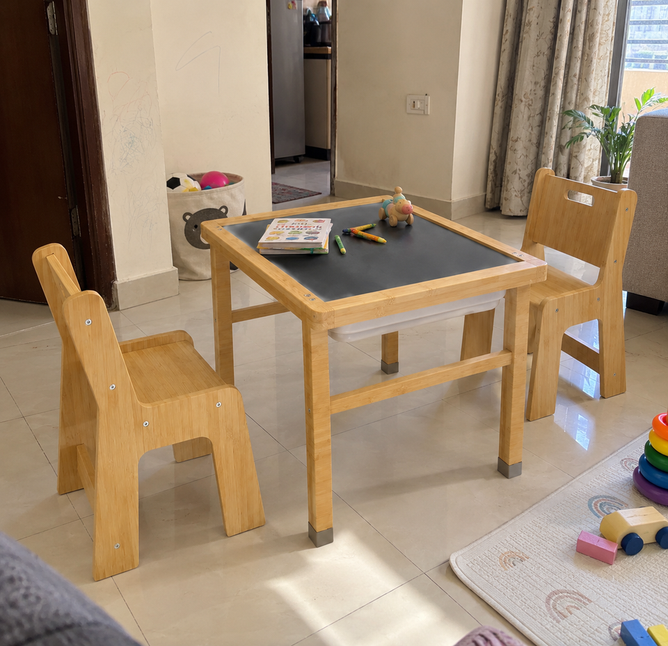 Customer photo of the Playfull wooden kids activity table and chairs