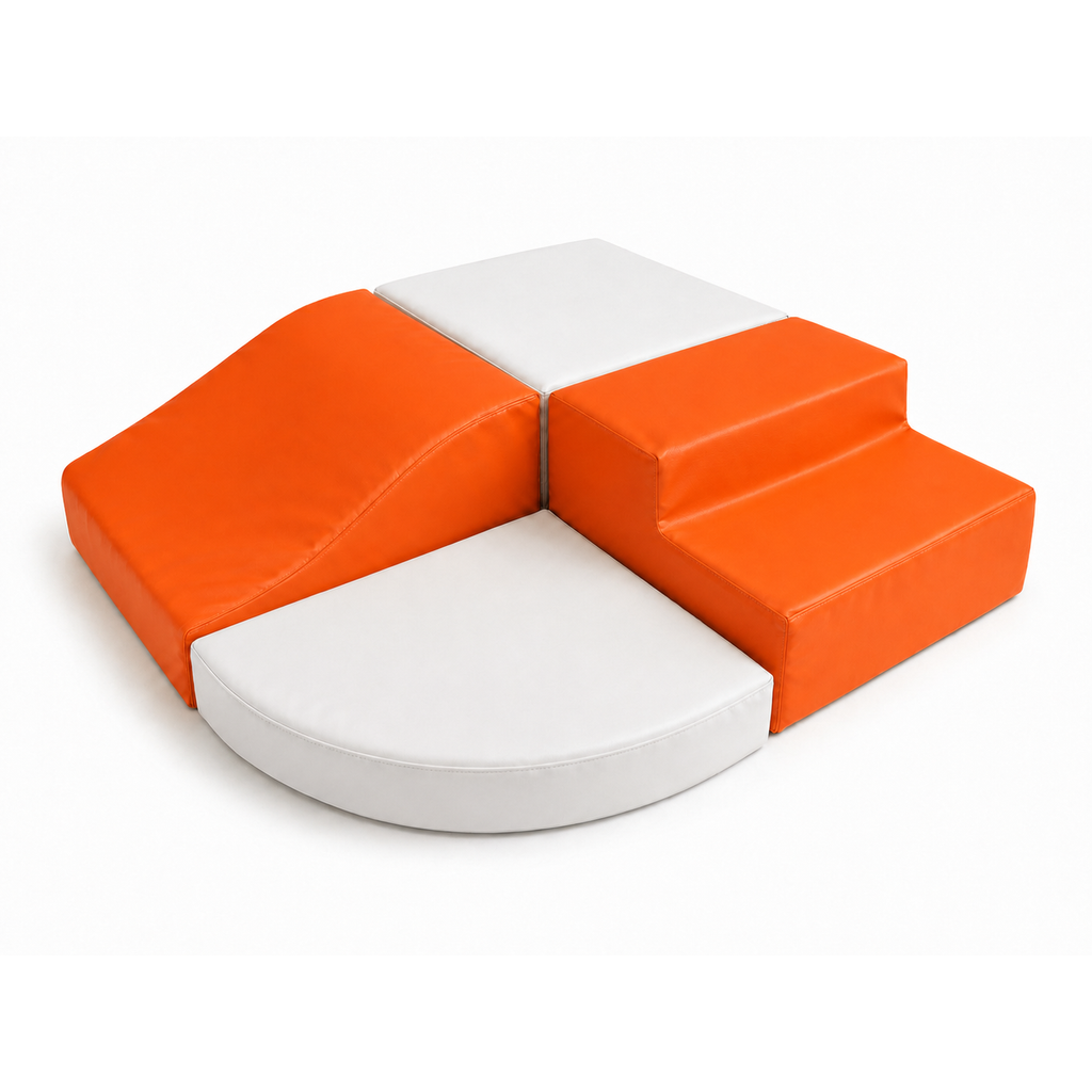 Playfull four-piece soft play climbing set in orange and white