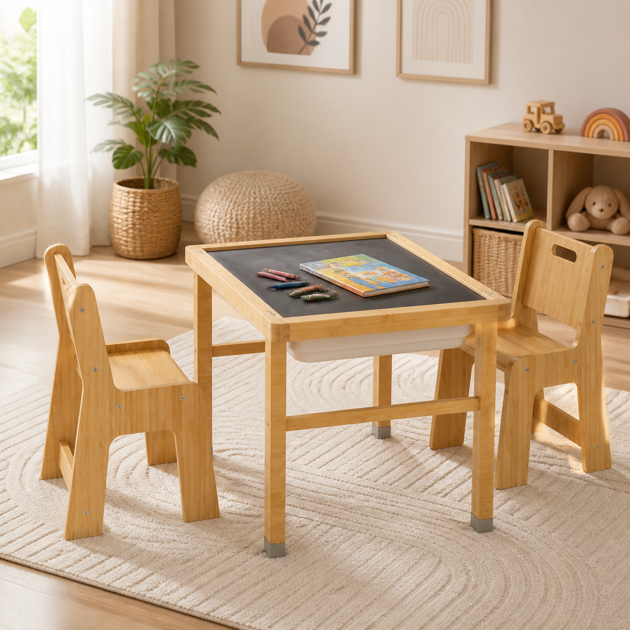 Playfull activity table and chairs in a bright children's playroom