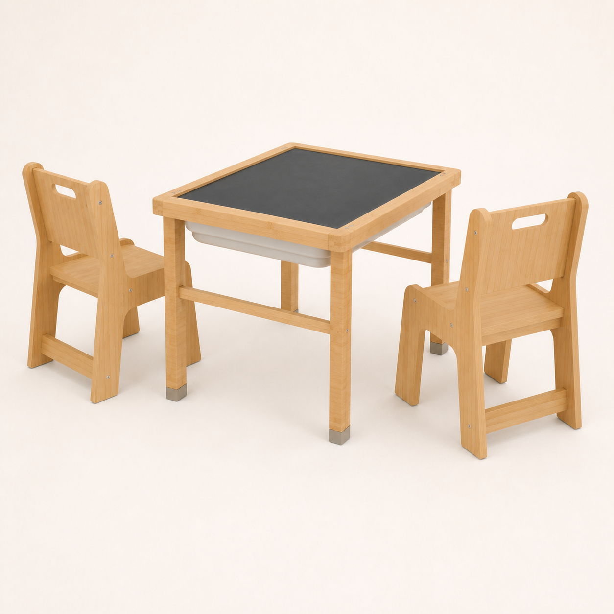 Rear angle of Playfull wooden kids table and chair set